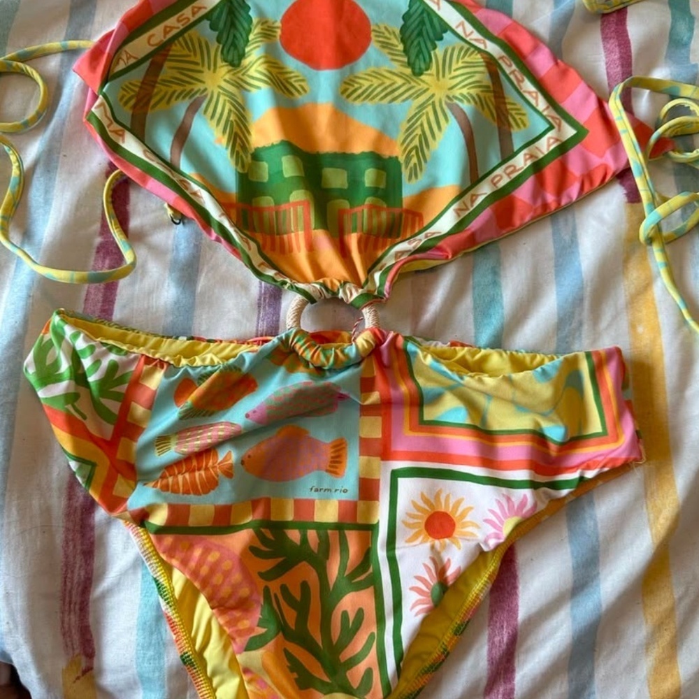 FARM Rio Colorful One-Piece Swimsuit / Bodysuit – Size L - Picture 3 of 7